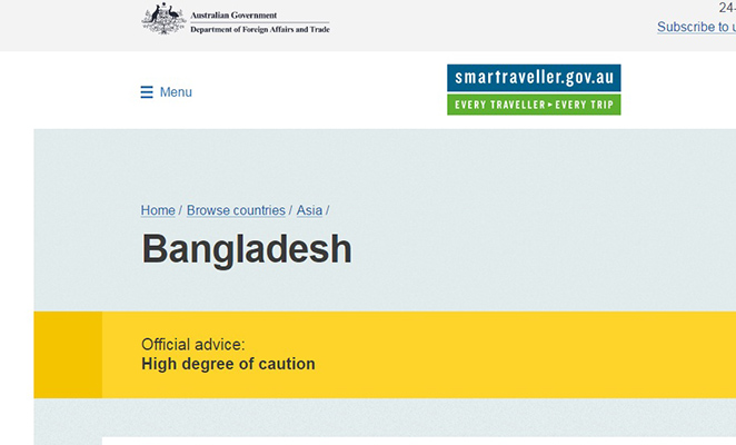 বাংলাদেশে অবস্থিত অস্ট্রেলীয় নাগরিকদের সতর্ক থাকার পরামর্শ ।।