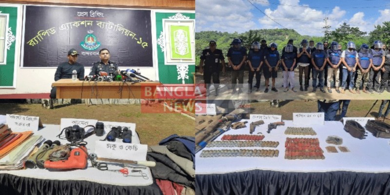 বান্দরবানে অভিযানে ৭ জঙ্গিসহ আটক ১০।। অস্ত্র-গোলাবারুদ জব্দ