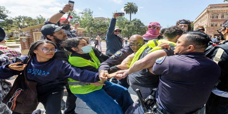 যুক্তরাষ্ট্রে ছাত্র বিক্ষোভে ইসরায়েলপন্থীদের হামলা॥ পুলিশি ভূমিকার নিন্দা