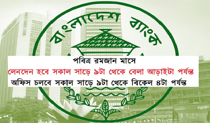 রমজান মাসে ব্যাংক লেনদেনের সময়সূচি পরিবর্তন।