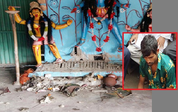 সিরাজগঞ্জে কালি মন্দিরে প্রতিমা ভাঙচুর।।জনতার হাতে যুবক আটক   