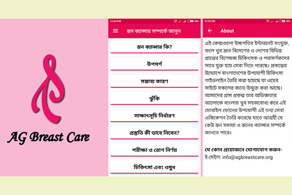 স্তন ক্যান্সার নিয়ে মোবাইল অ্যাপ তৈরি করেছে আমাদের গ্রাম নামে একটি প্রতিষ্ঠান।