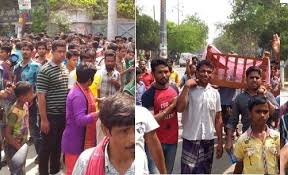গৃহকর্মী হত্যা কাফরুল থানার সামনে এলাকাবাসীর অবস্থান।।